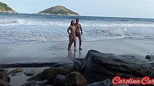 Оральный кремпай и сперма на лице на нудистском пляже