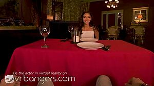 Virtual reality porn: A horny teen brunette gets banged in a group setting