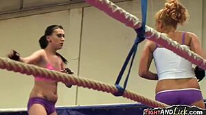European lesbians wrestle in hotpants