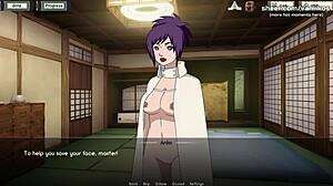 A adolescente peituda animada Anko Mitarashi aprende habilidades sensuais com seu mestre no jogo Naruto Hentai