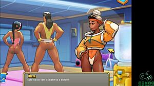 Cartoonfantasie: Ebony worstelaars in een erotische trainingssessie van een academie