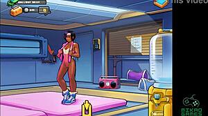 Fantasia cartoon: lottatori di colore in una sessione di allenamento in un'accademia erotica