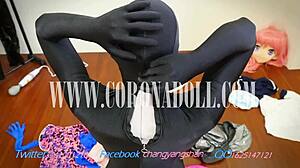 Seven-layered latex and pantyhose bondage for a fuck doll